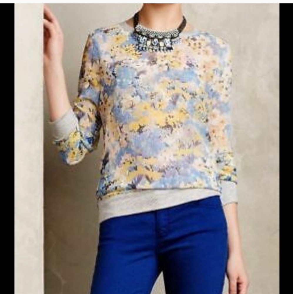 Joie future vintage sheer floral sweater blouse